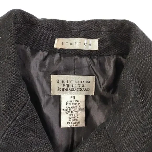 John Paul Richard Women's S Textured Cotton Black Trench Pea Coat Uniform Petite - Picture 2 of 6